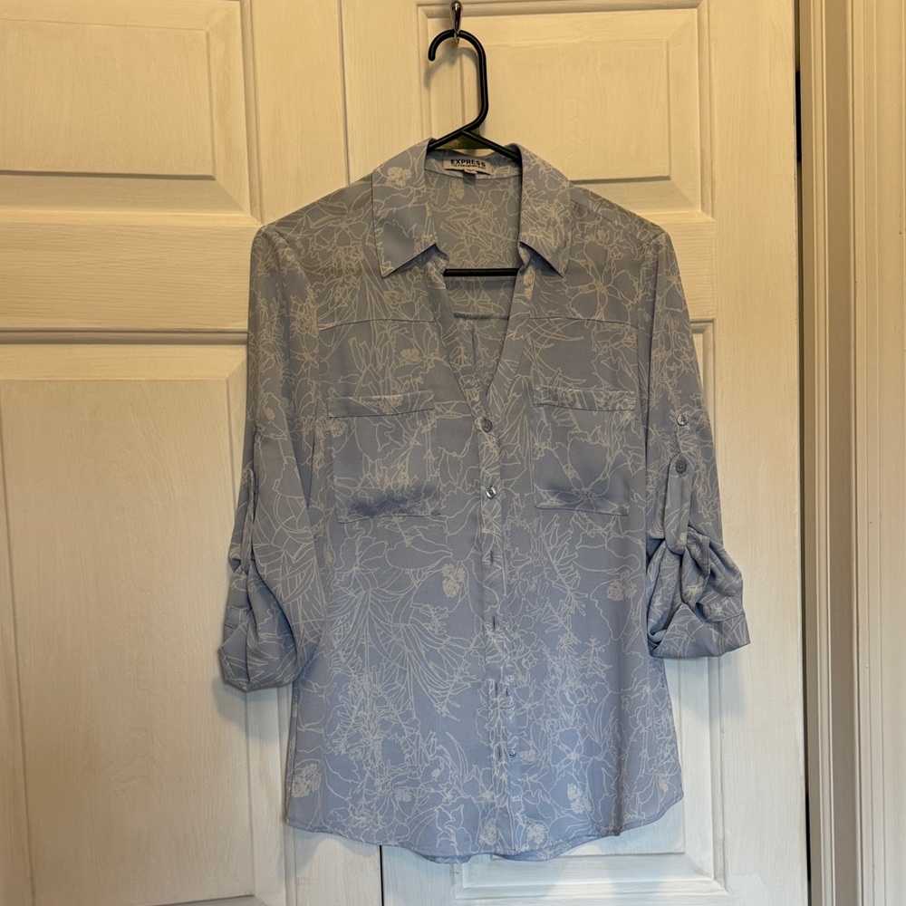 Express Light Blue Floral Blouse